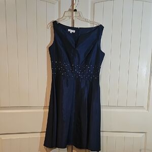 Rena Rowan Blue Sleeveless V-Neck A-Line Midi Dress